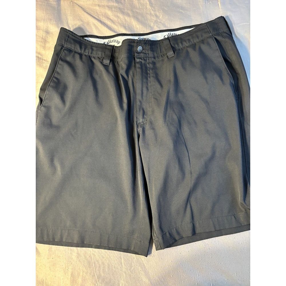 Callaway Chino Shorts Men Black Solid Golf Performance Flat Front High Rise Logo